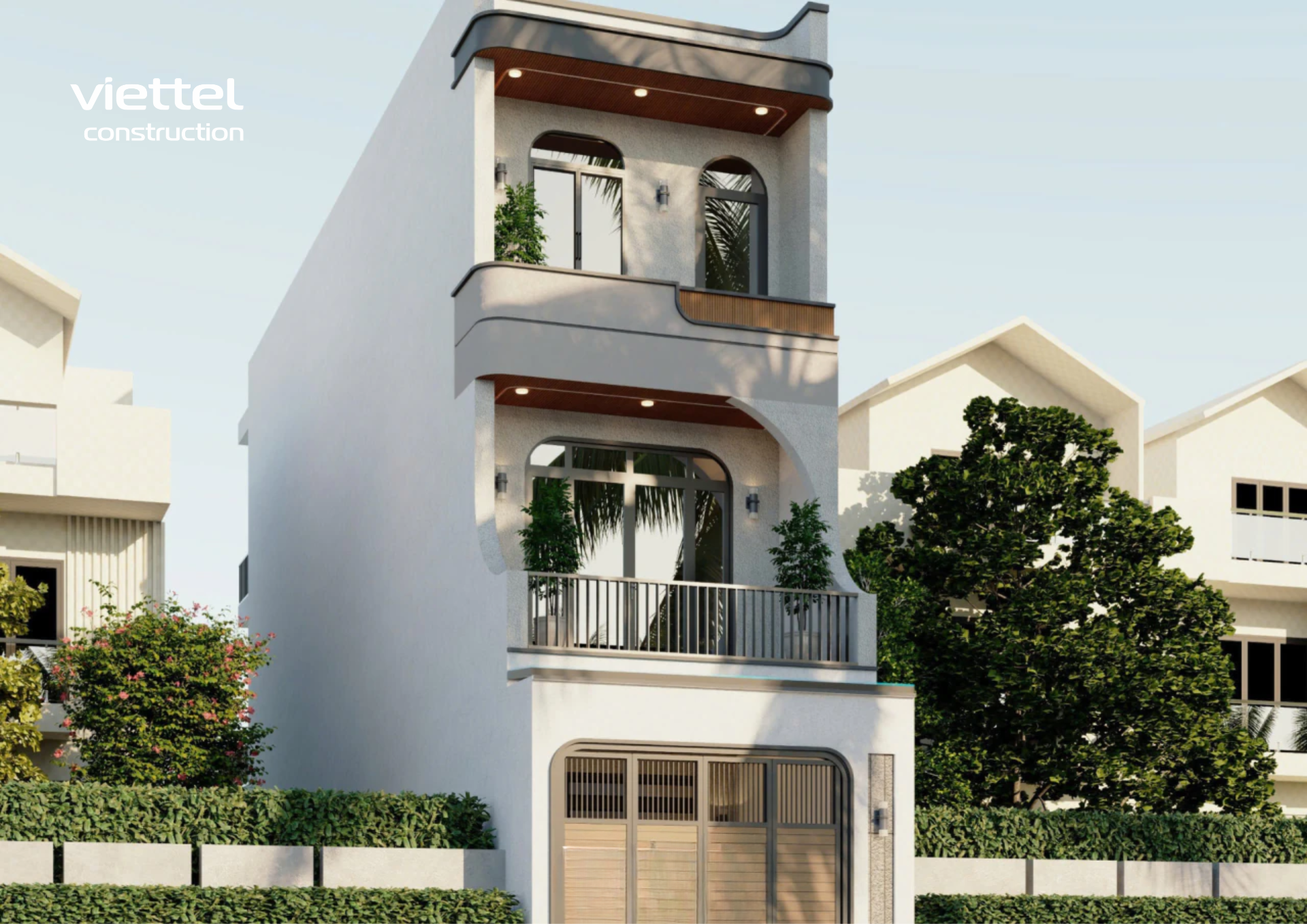 Mẫu nhà phố 3 tầng với cửa sổ vòm độc đáo, hài hòa