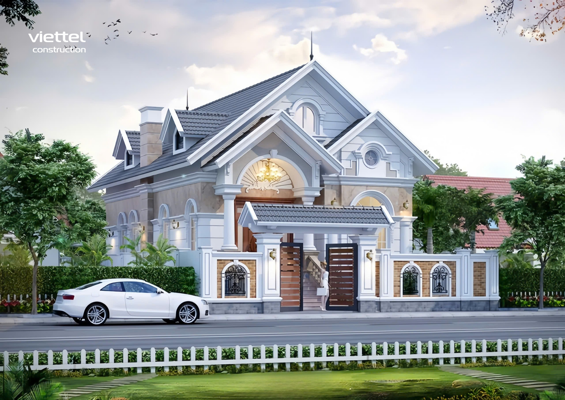 Mẫu nhà vườn tân cổ điển mái thái