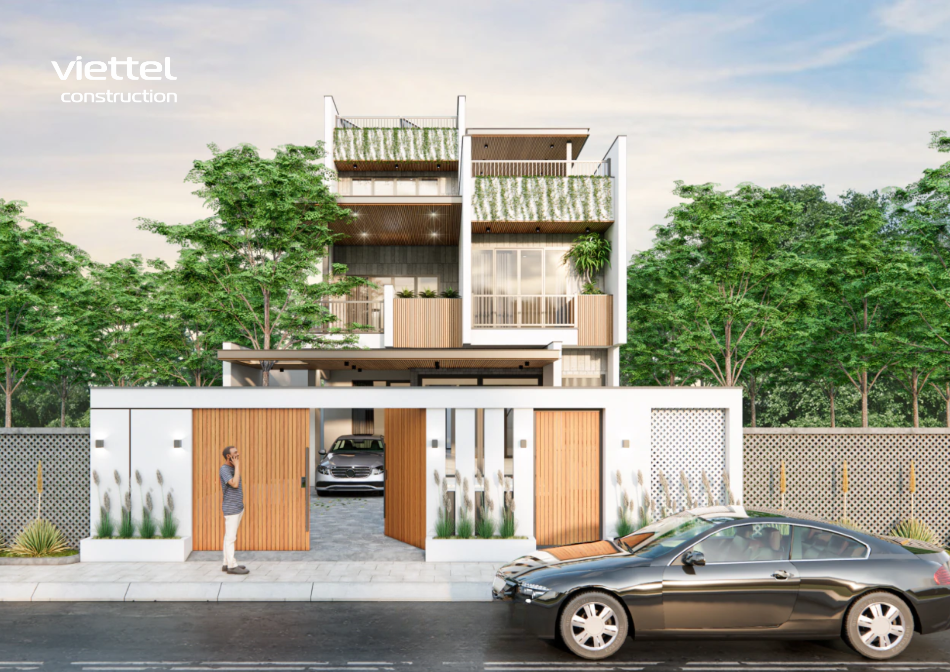 Nhà phố hiện đại với không gian sân rộng rãi