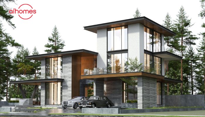 Nhà phố 100m2 với mái bằng hiện đại